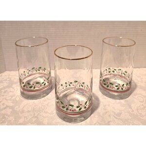 Vintage Holiday Arby's Glasses, Set of  3 Holly Berry, 1986  Christmas Collectio